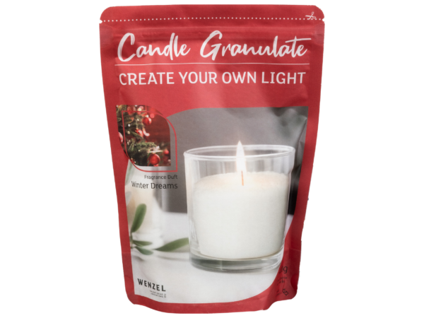 kerzengranulat winter dreams, WENZEL Kerzengranulat 400 g Winter Dreams mit 4 Dochten, Kerzengranulat Winter Dreams 400g von WENZEL für DIY Kerzen, WENZEL Duft Kerzengranulat 400 g Winter Dreams zum Kerzen selber machen, Kerzengranulat 400 g Winter Dreams Set inklusive Docht und Halter, Detailaufnahme WENZEL Kerzengranulat Winter Dreams Wachsgranulat Struktur, DIY Kerzen im Glas mit WENZEL Kerzengranulat 400 g Winter Dreams, Kerzenzubehör WENZEL Kerzengranulat Winter Dreams 400g