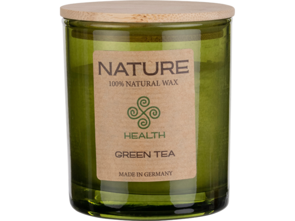duftkerze im glas green tea, duftkerze kaufen, natur duftkerze deutschland, NATURE Green Tea ochwertige Duftkerze im Glas mit natürlichem Duft – ruhiges Abbrennen und warmes Licht für Wohnräume, green tea duftkerze detail, natur aroma kerze, duftkerze wohnraum wellness, duftkerze glas design, premium duftkerze glas, aromakerze modern, duftkerze für wohnung, duftkerze wellness zuhause, duftkerze aromatherapie