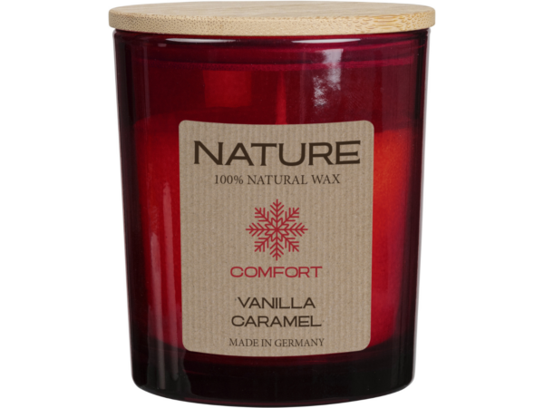 duftkerze im glas vanilla caramel, duftkerze kaufen, natur duftkerze deutschland, vanilla caramel duftkerze detail, aroma kerze vanilla caramel, premium duftkerze, duftkerze glas design, duftkerze wohnraum, aromakerze modern, duftkerze für wohnung, duftkerze wellness zuhause, aromatherapie kerze, NATURE Duftkerze Vanilla Caramel Natürliche Duftkerze ohne Palmöl und Sojawachs – RAL-zertifiziert, gleichmäßiges Brennverhalten