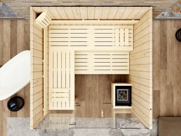 premium innensauna lena glasfront, indoor sauna mit glasfront, innensauna kaufen deutschland, innensauna glasfront innenraum, sauna indoor wellness, glasfront sauna komfort, innensauna große glasfront detail, sauna glass front design, premium sauna glasfront, innensauna sitzbank ergonomisch, sauna innenbereich sitze, relax innensauna