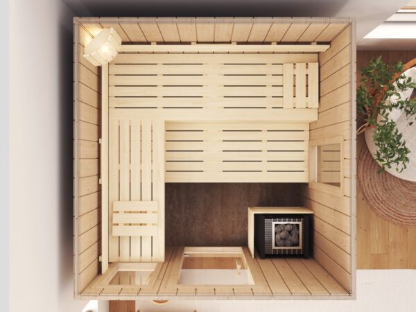premium innensauna lena 4 eck, indoor sauna kaufen, innensauna für zuhause, innensauna innenraum holz, sauna indoor wellness, premium sauna wohnbereich, innensauna detailaufnahme, sauna holzverarbeitung, sauna 4 eck design, sauna innenbereich sitzplätze, ergonomische sauna bank, innensauna komfort