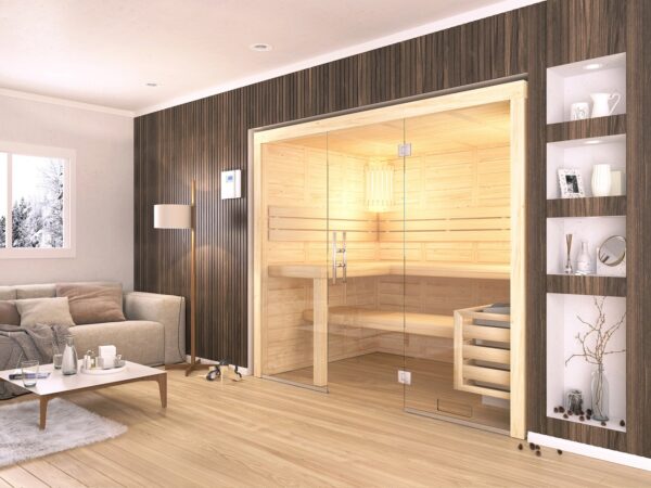 Innensauna DANIEL mit Glasfront aus Massivholz für Zuhause