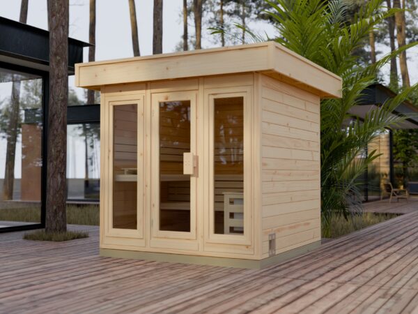 Gartensauna FRANCIS 4-Eck aus nordischer Fichte – Massivholz Außensauna für Garten und Wellness