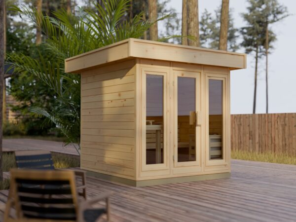 Außensauna FRANCIS 4-Eck Massivholz Gartensauna für Garten und Ferienhaus