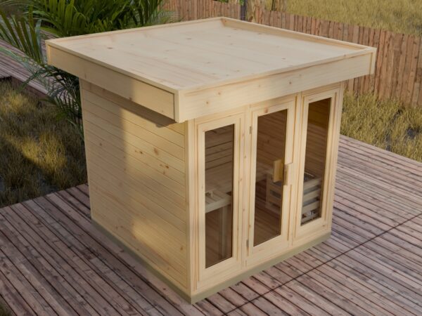 FRANCIS 4-Eck Gartensauna aus Holz für Garten Wellnessbereich