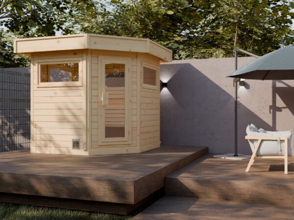 Premium Gartensauna FRANCIS 5-Eck für Garten und Ferienhaus
